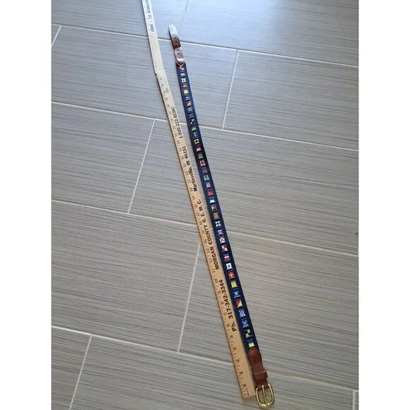 Leather Man Ltd Nautical Flag Belt Leather Trim Brass Buckle CT Mens 40 Maritime - Picture 9 of 13